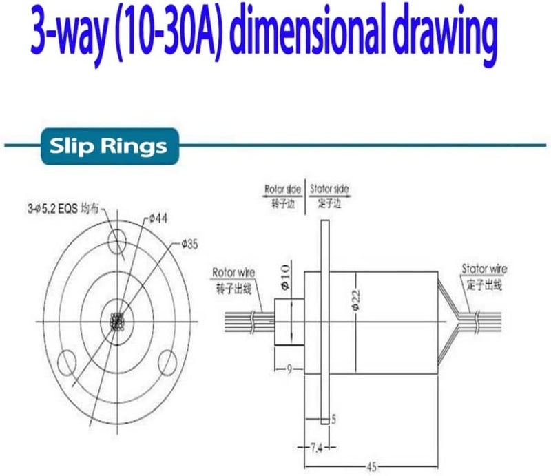 QL-LINRUN Slip Ring Electrical Slip Ring Slip Ring Connector Motor Slip Ring Rotating Connector Slip Ring Electrical Connector 3 Wires 30A Diameter 22mm - Image 2